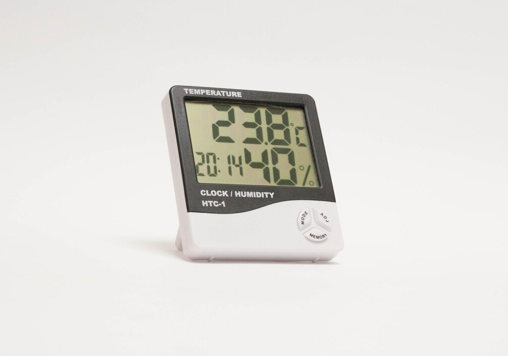 digital hygrometer showing 45 percent humidity indoors